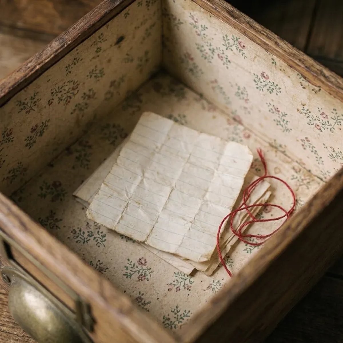 An open letter in a paper-lined drawer